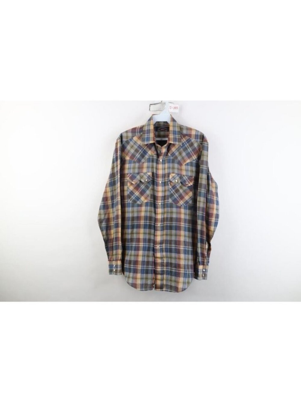 Vintage 70s Levis Big E Mens Medium Western Cowboy Snap Button Shirt Plaid USA